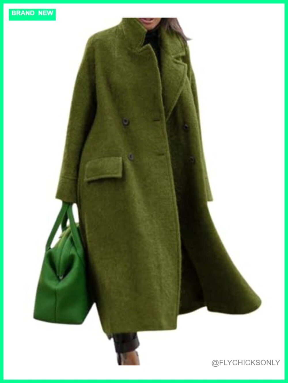 Oversized Long Wool Blend Pea Trench Coat Double Breast Winter Overcoat